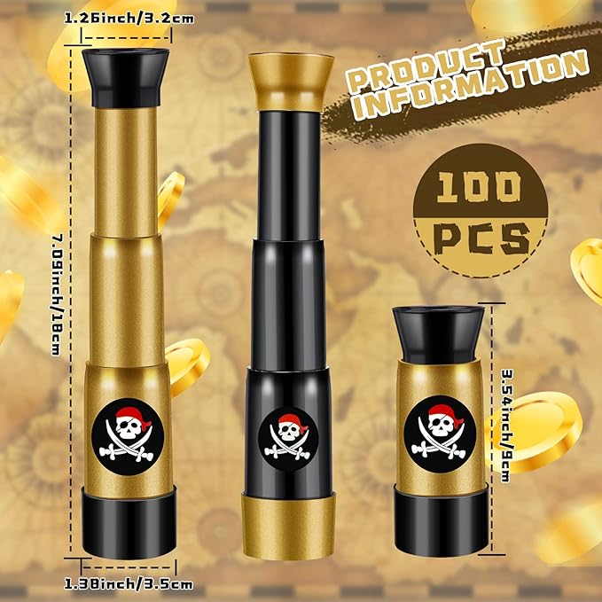 Deekin 24 Pcs Pirate Telescope for Kids Pirate Party Favors Accessories Telescope Toys Spyglass Mini Treasure Hunt for Boat Halloween Birthday Party Supplies