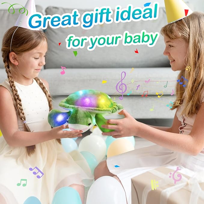 Glow Guards 14'' Light up Musical Sea Turtle Stuffed Animal Ocean Life Soft Plush Toy Pillow with Lullabies LED Night Lights Singing Children's Day Birthday Gifts for Toddler Kids
