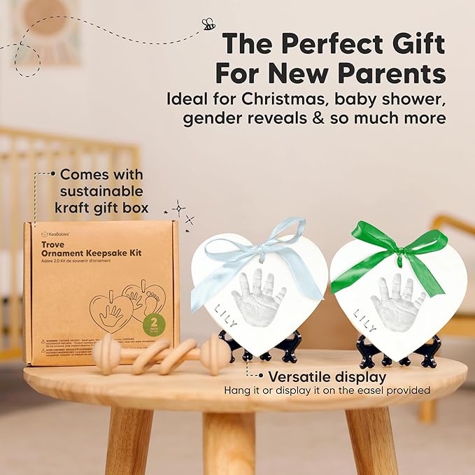 Baby Hand and Footprint Kit Keepsake - Quick-Dry Newborn Foot & Handprint Ornament Kit Boys, Girls, Personalized New Baby Gifts for New Parents, Cute Christmas & Keepsake Gifts (Duo Heart)