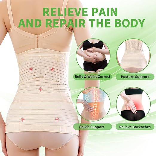 2 in 1 Postpartum Belly Band Wrap Beige, C-Section Support Belt Medium, Post Partum Support Recovery Waist/Pelvis Belt, Hysterectomy Belly Band Binder Girdle Stomach