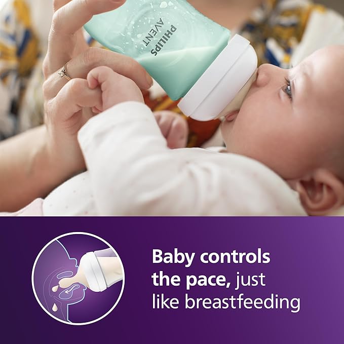 Philips Avent Natural Baby Bottles with Natural Response Nipples (Medium Flow, Flow 3), 9oz, Teal, 4-Pack, SCY903/44