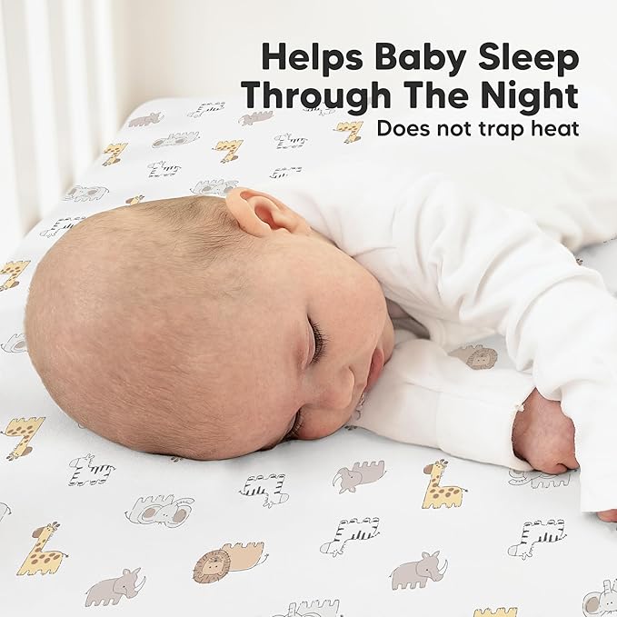 KeaBabies 2-Pack Organic Crib Sheets for Boys, Girls - 52x28 Fitted Crib Mattress Sheet Neutral, Breathable Jersey Cotton Cover for Baby Bed, Toddler Mattress, Soft & Cute Prints (KeaSafari)