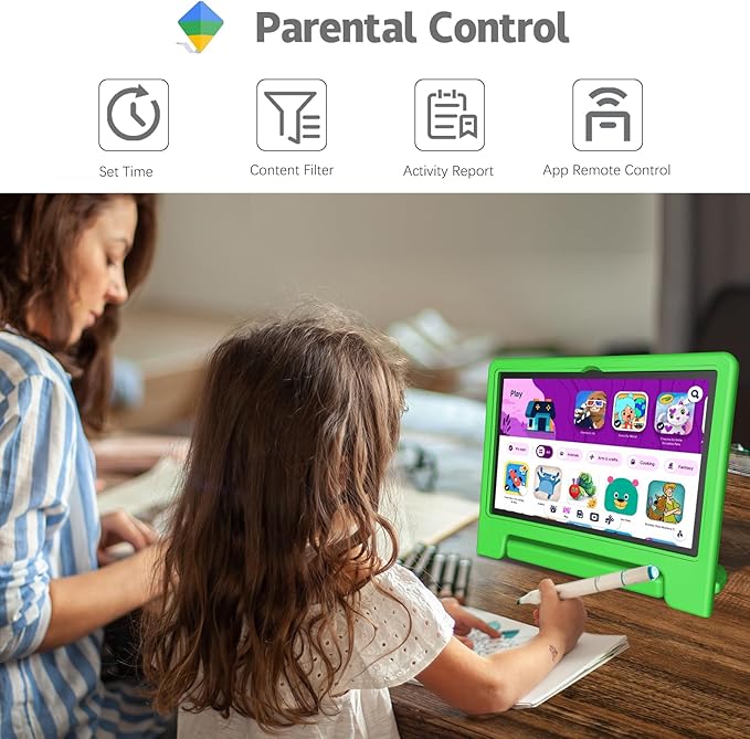 Kids Tablet, 10.1 Inch Tablet for Kids Android 14, 64GB Octa-Core, WiFi, Big Battery, Kids Space, Parental Control 1280 * 800 HD Display Children Tablets Green