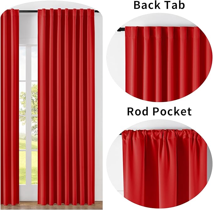 Joydeco 90 Inch Blackout Curtains for Bedroom, Thermal Insulated Black Out Curtains, Room Darkening Drapes for Living Room Window Rod Pocket Back Tab (W52 x L90 Inch, Red)