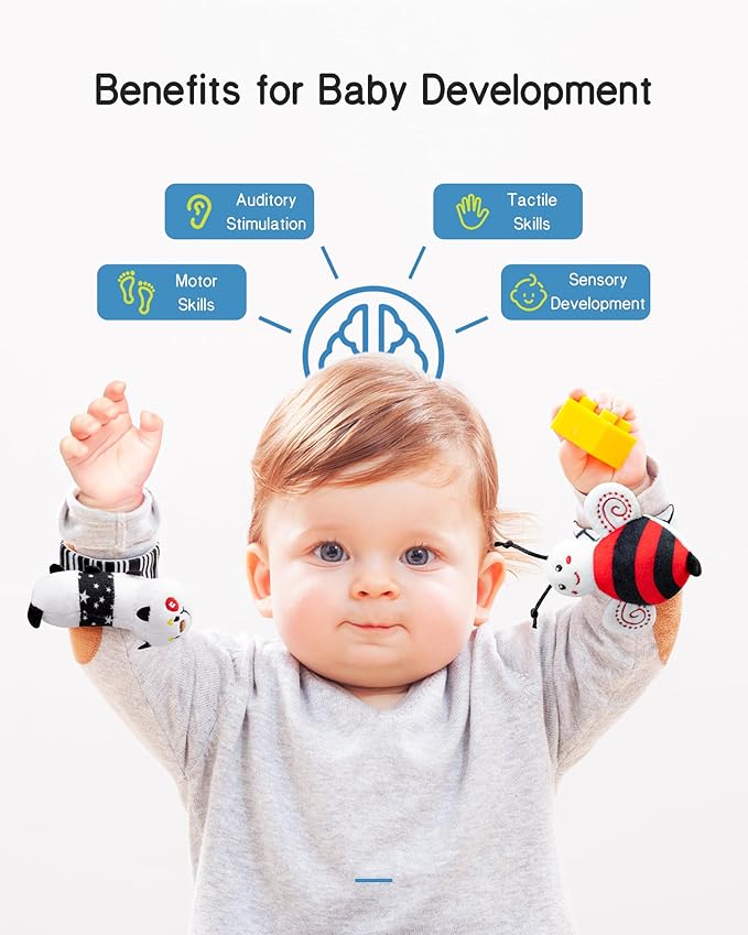 Infinno High Contrast Baby Toys Infant Rattle Socks and Wristband Set, Ideal Baby Sensery Toy Gifts for Newborn 0-12 Months, Perpect Black and White Toys for Boys and Girls As Baby Shower Gifts