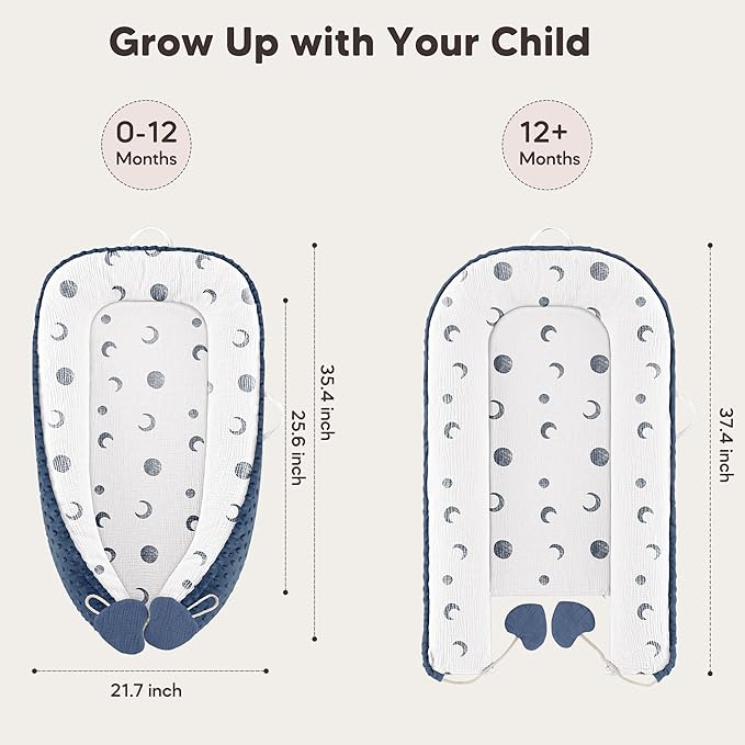 Baby Lounger - Infant Lounger Pillow for Newborn 0-24 Months, Soft, Breathable & Portable Baby Lounger Pillow for Boys & Girls, Cozy Baby Floor Seat for Home & Travel (Bluemoon)