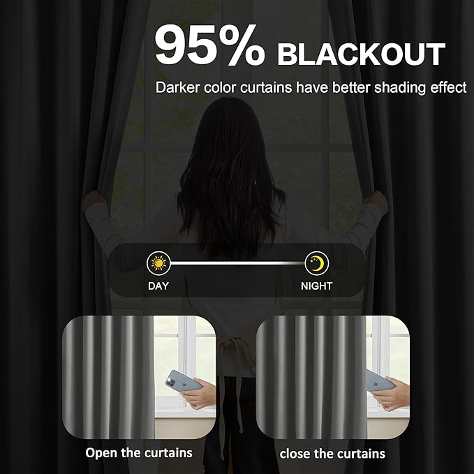 KEQIAOSUOCAI Grey Sliding Glass Door Curtains 2 Panels,80 Inch Wide Patio Door Curtain Panels, Thermal Insulated Black Out Wide Draperies for Living Room 80W x 96L Floor to Ceiling 8 ft Length