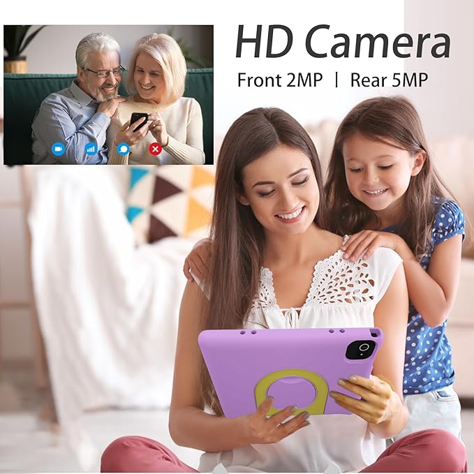 Kids Tablet, 10.1 Inch Tablet for Kids, Android 14, 64GB, Octa-Core CPU, WiFi, Big Battery, Kids Conten, Parental Control, HD Display Children Age 3-12, Bluetooth, Purple Case