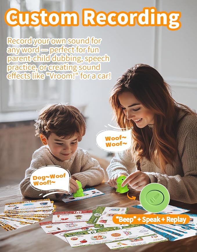 Interactive Dinosaur Talking Pen for Kids – Montessori Reading Toy with Phonics Flash Cards for Toddlers Ages 1-6, Speech Therapy & Autism Sensory Gift (Green, Phonics)