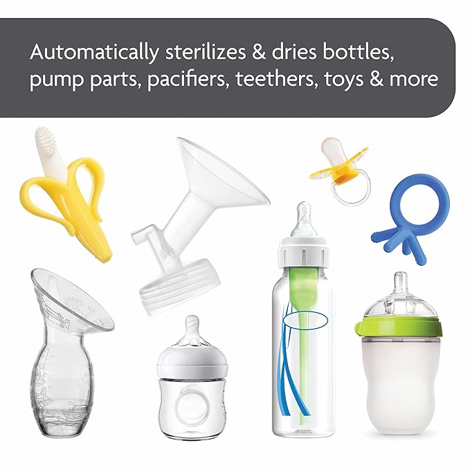 Baby Brezza Bottle Sterilizer and Dryer Advanced – 33% Faster - Largest Capacity Steam Sanitizer - Universal Sterilization Machine for All Bottles + Pump Parts - HEPA Air Filter, Charcoal