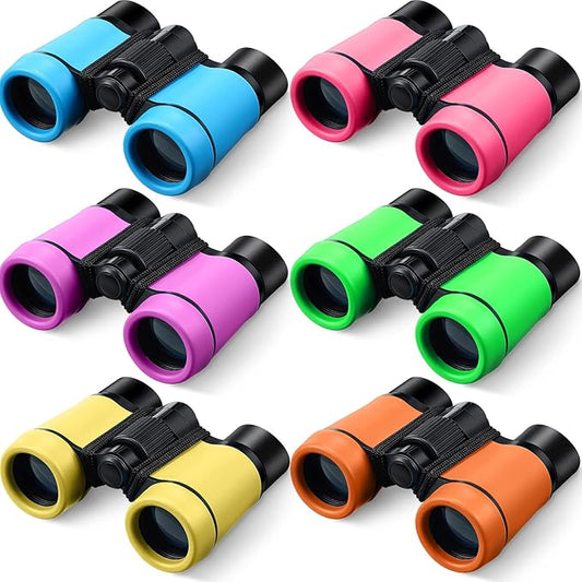 6 Pack Kids Binoculars Shock Proof Toy Binoculars Set for Age 3-12 Years Boys Girls Hunting Folding Small Telescope Birthday Gifts Bird Watching Educational Learning Camping Outdoor (Vivid Colors)