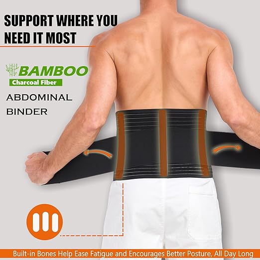 Abdominal Binder for Men and Women – Post Surgery & Postpartum Recovery Hernia Support Belt Waist Trainer for Men Adjustable Compression Wrap (Black,L)