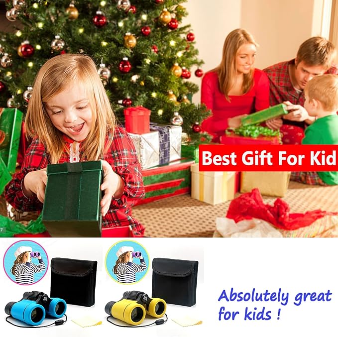 Kids Binoculars Best Gifts for 3-12 Years Boys Girls High-Resolution Optics Shockproof Mini Compact Binocuolar Toys Folding Small Telescope for Bird Watching Camping Outdoor Play