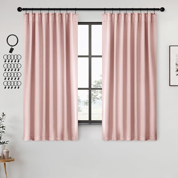 ANRODUO Light Pink Blackout Curtains for Girls Bedroom Living Room, Back Tab Rod Pocket Pinch Pleated Thermal Insulated Room Darkening Curtains 54 Inches Long 2 Panels, 42 x 54 Inch