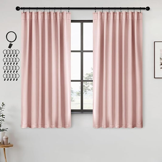 ANRODUO Light Pink Blackout Curtains for Girls Bedroom Living Room, Back Tab Rod Pocket Pinch Pleated Thermal Insulated Room Darkening Curtains 54 Inches Long 2 Panels, 42 x 54 Inch