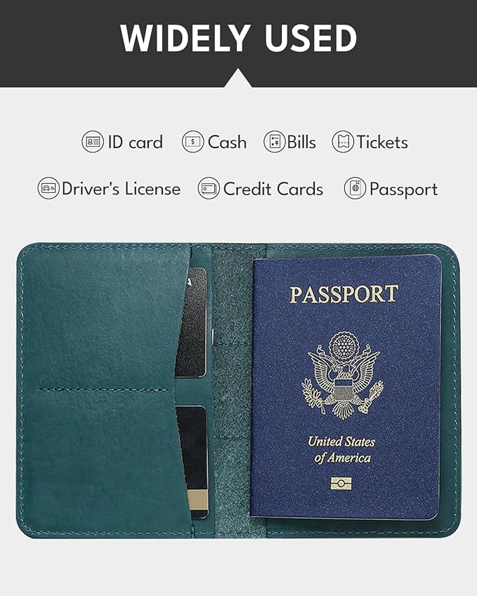 ALLIVE Passport Holder for Travel Women Men,Genuine Leather Passport Cover Wallet,Travel Must Haves Airport Essentials Travel Gifts Blue