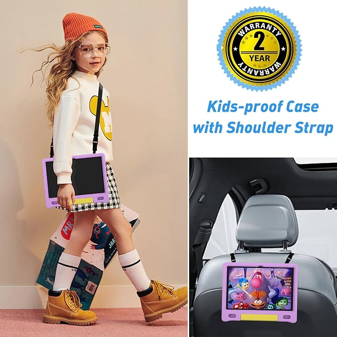 Kids Tablet, 10.1 Inch Tablet for Kids, Android 14, 64GB, Octa-Core CPU, WiFi, Big Battery, Kids Conten, Parental Control, HD Display Children Age 3-12, Bluetooth, Purple Case