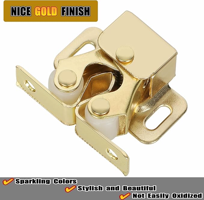 Alise Cabinet Door Latch,Cupboard Closet Doors Catch Closer Double Ball Roller Latches,Cold Rolled Steel Gold Finish CA1000G-12P(Pack of 12)