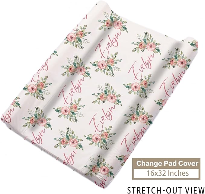 Custom Name Crib Bedding Set - Highland Cow Design, Personalized Floral Nursery Bedding 3-Piece Set– Soft Blanket, Fitted Sheet, Changing Pad Cover – for Newborns Girls Nursery Gifts