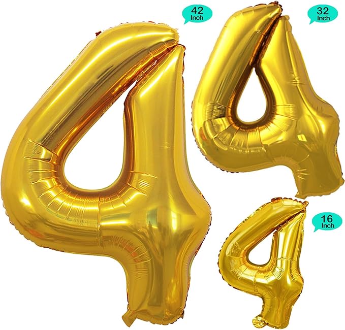 GOER Gold Foil Balloons Number 4,Huge Number Balloons for 4th 44th Birthday Party Supplies Anniversary Decorations(3 pcs,42 inch,32 inch,16inch)