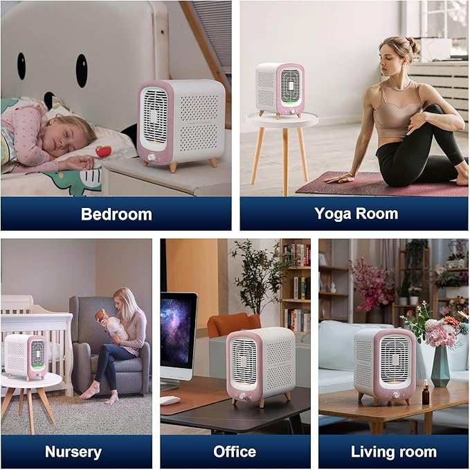 Jafanda Air Purifier for Home Bedroom 780sq ft, HEPA & Activated Carbon, Air Cleaner with Fragrance Sponge & Nightlight for Smoke, Allergies, Dust, Odor, VOC, Pet Dander, Pollen, Office, Desktop, Pink