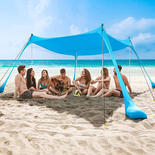 COMMOUDS Beach Tent Sun Shelter - UPF50+ Pop Up Beach Canopy with Sandbags & Sand Shovel & Windproof Poles, Portable Sun Shade for Beach, Camping, Picnics, Backyard