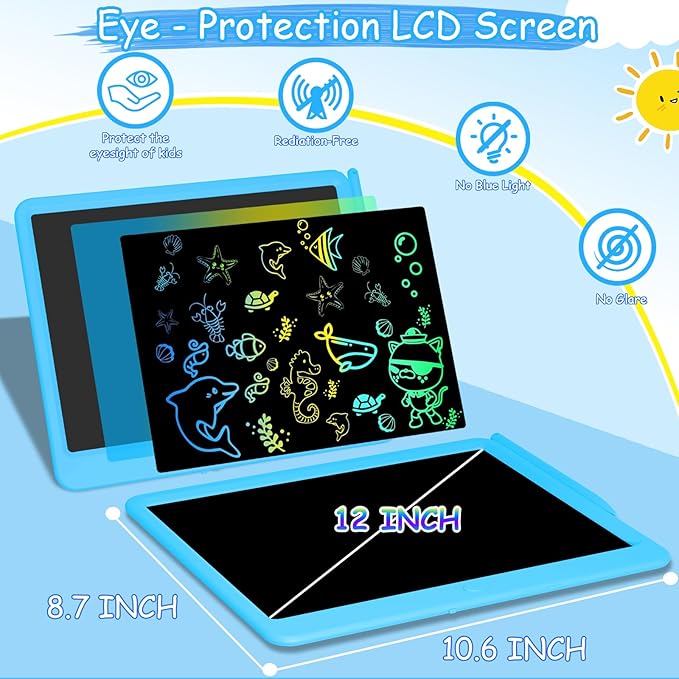Decute Kids Toys LCD Writing Tablet with Stylus, 10 Inch Erasable Toddlers Doodle Board, Reusable Drawing Pad for Kids, Educational Christmas Birthday Gift for 3 4 5 6 7 8 Girls Boys Toddler Blue