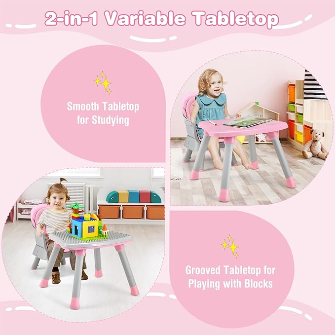 HONEY JOY 8 in 1 Baby High Chair, Convertible Highchair for Babies and Toddlers/Table and Chair Set/Building Block Table/Booster Seat/Stool/Toddler Chair with Safety Harness (Pink)