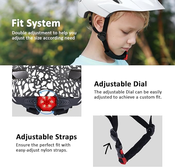 Kids Bike Helmet, Youth Toddler Boys Girls Helmets, 2 Size Adjustable for Ages 2-3-5-8-14 Years, Child Helmet with Visor and LED Light, Lightweight Multi-Sport Bicycle Scooter Cycling Helmets