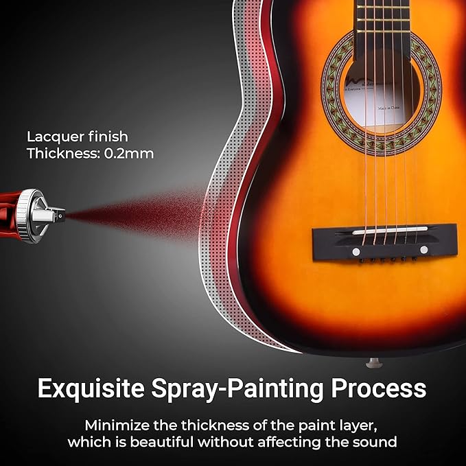 ADM Beginner Acoustic Classical Guitar 30 Inch Nylon Strings Wooden Guitar Bundle Kit for Kid Boy Girl Student Youth Guitarra Online Lessons with Gig Bag, Strap, Tuner, Extra String,Pick,Sunbrust 1