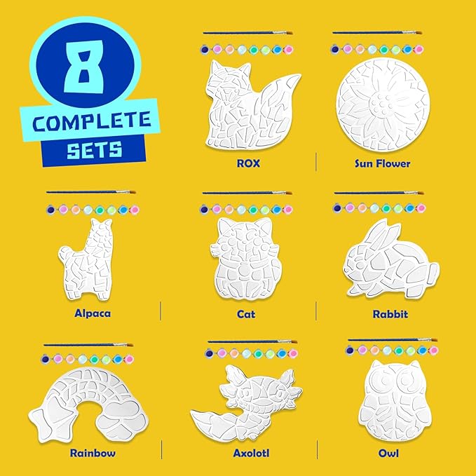 EggSun 8Pcs Stepping Stones Painting Craft Kit for Kids 4 8 6, DIY Garden Stones Outdoor Paint Your Own Ceramic Rainbow Arts and Crafts for Boys Girls Ages 4 7 9 10 12 Birthday Gifts