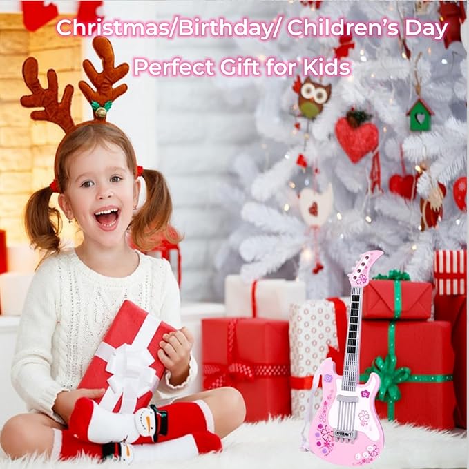 Kids Toddler Baby Childrens Electric Toy Guitar with Strap Ideal for 3 4 5 7 8 Year Old Boys Girls Gifts(Pink)