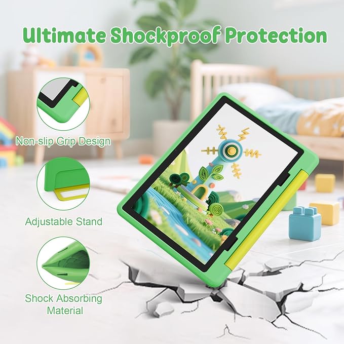 Kids Tablet,Android 15 Tablet with HD Display,10.1 inch,Parental Control & Kids Mode, Octa-Core, GMS Certified,20GB RAM 64GB ROM,1TB Expandable, 5000mAh Battery, Dual Camera, Protective Case,Green