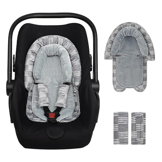 Infant Car Seat Insert, HNHUAMING Baby Car Seat Head & Body Support with 2 Strap Pads, Ultra Soft Newborn Preemie Carseat Insert Cushion for Girls Boys, Fits Car Seat, Stroller, Swing, Bouncer, Gray