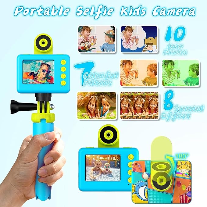 Kids Digital Camera Waterproof,CHAKEYAKE 1080P Video Kids Underwater Selfie Camera,Children Sports Camera for Birthday Gifts Toys for Boys Age 3-12