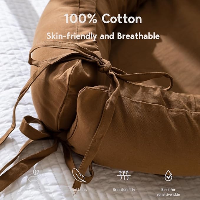 Infant Lounger, Baby Nest Cover for Baby Girls & Boys, Newborn Essentials for Baby 0-18 Months, 100% Cotton Breathable (Golden_Brown)