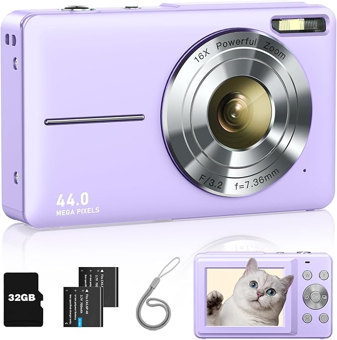 Digital Camera, Kids Camera FHD 1080P Point and Shoot Camera with 16X Zoom Anti Shake, Small Compact Camera for Teen Starter Children Kid Student Girl Boy(Purple)