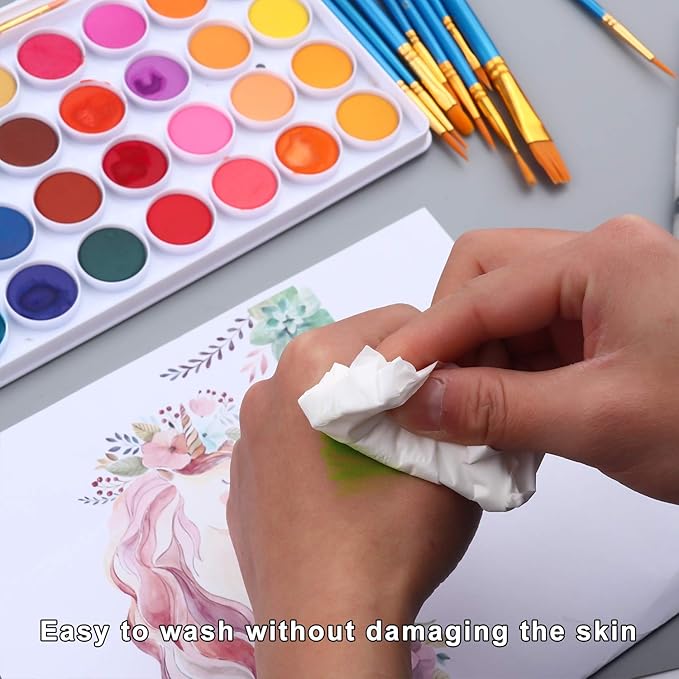 AROIC 36 Colors Watercolor Paint Set, Watercolor Pan Set with 10 Nylon Brushes and 6 Refillable Water Brushes. Perfect for Adults, Children and Beginner Artists.