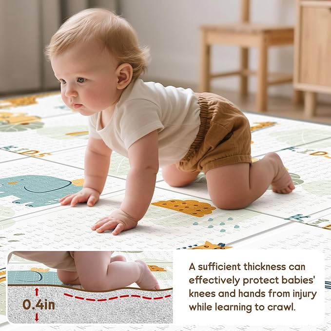 Foldable Baby Play Mat for Floor, PIGLOG 79x71 Extra Large Crawiling Play Mat for Babies, Waterproof & Portable Tummy Time and Non-Toxic Soft Foam Playmat for Infants, Toddlers