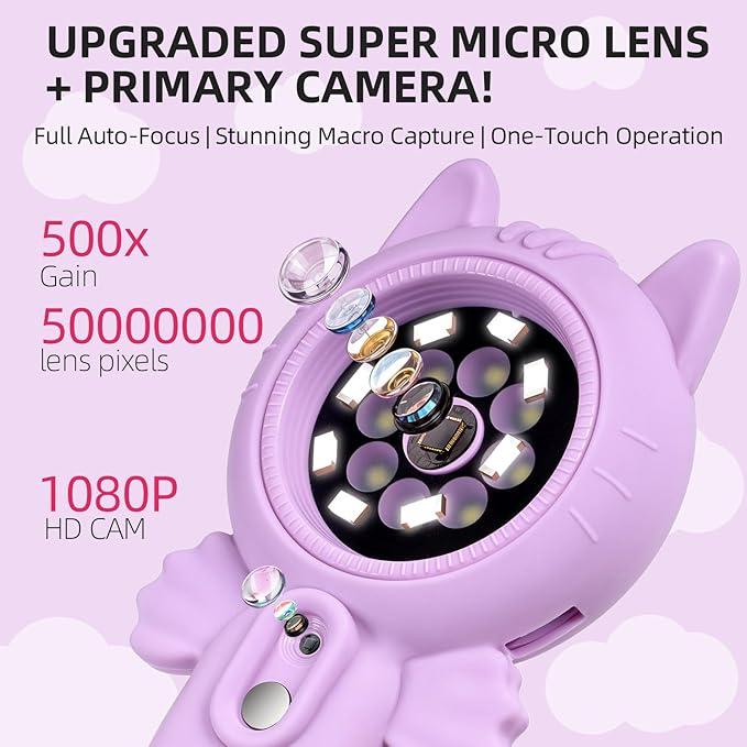 Kids Microscope–500X Digital Pocket Handheld Microscope with Dual Cameras, Autofocus & 32GB Card STEM Educational Toy & Christmas Birthday Gift for Boys & Girls Ages 3 4 5 6 7 8 9 10(Green)