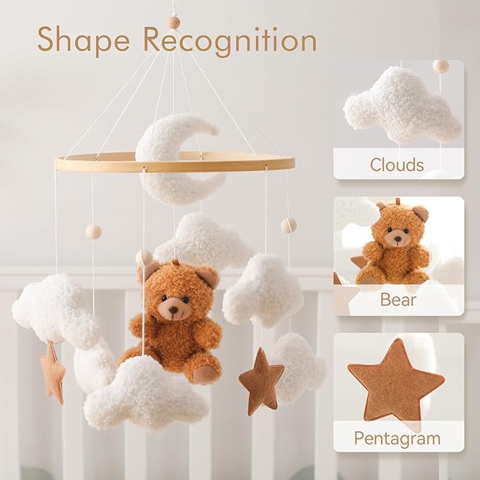 EERKEOD Baby Crib Mobile Bear Nursery Mobile for Boys Girls Teddy Velvet Mobile Nursery Decor for Infant Bedroom Hanging Baby Mobile for Bassinet Newborn Baby Gift（Brown Bear）