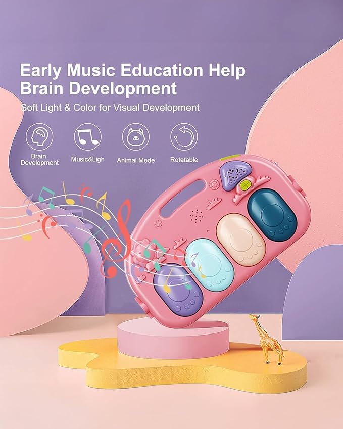 dearlomum Baby Play Mat Gym,Funny Play Piano Tummy Time Baby Activity Mat with 5 Infant Sensory Toys & 4 Wrist Rattle Socks, Boy & Girl Gifts for Newborn 0 to 3 6 9 12 Months(Pink)