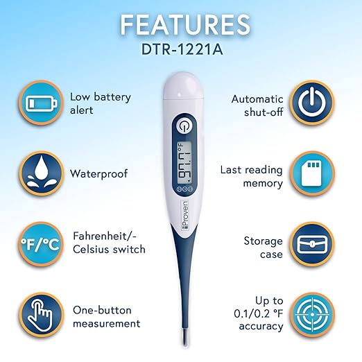 iProven Adult Digital Oral and Rectal Thermometer, Measures in 10 Seconds, with Flexible Tip, Fever Alarm, Thermometer for Kids and Babies (10 Packs)