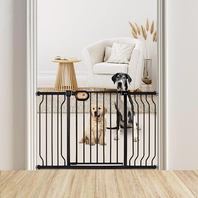 Baby Gate for Stairs 29-52 Inch Wide, Safety Gate for Baby Adjustable Pet Gate with Door Pressure Mounted Gates for Kids Toddler Dogs Extension Kit Indoor Stairway Doorway Black (30.5'' Tall)