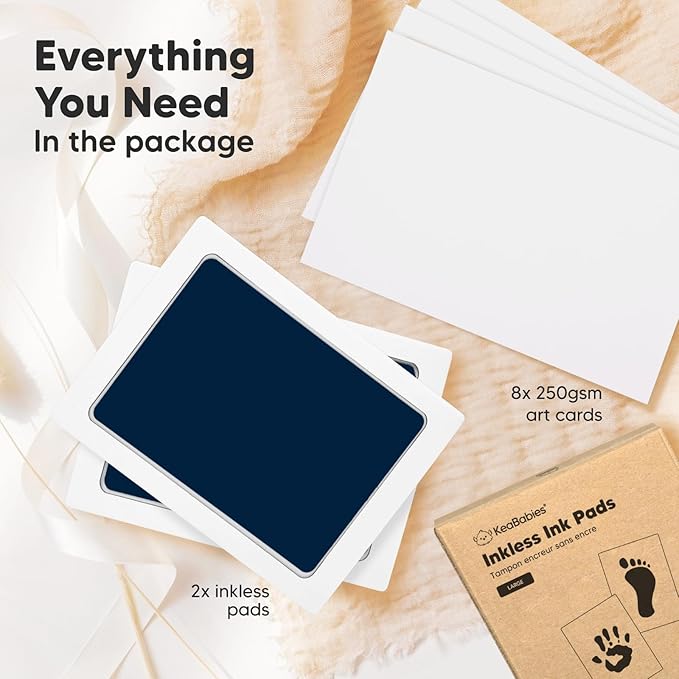 2-Pack Inkless Baby Hand and Footprint Kit - Mess Free Ink Pad for Newborn Keepsake, Dog Nose & Paw Print Kit, Clean Touch Ink Pad for Baby Hand & Footprints, Ideal New Mom Gifts (Navy, L)