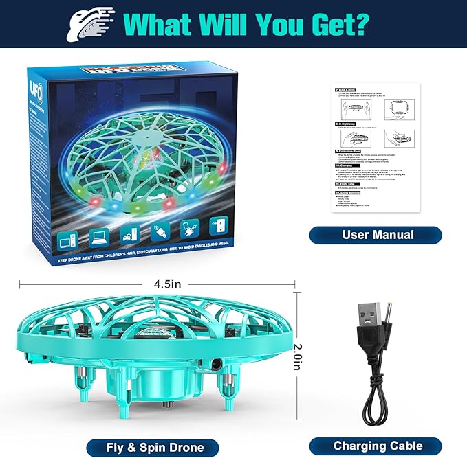 Hand Operated Drone Toy for Kids or Adults - AI Motion Sensors Mini Drones with Bright LED Projection, 360 Flips, Easy Indoor Small Flying Orb Ball for Age 4-6-8-12 Birthday Gifts