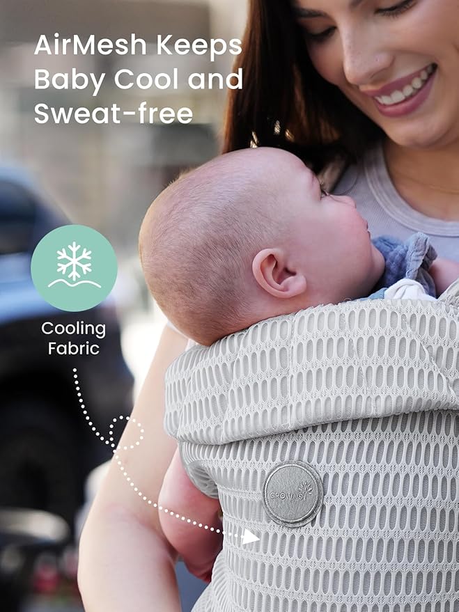 GROWNSY Baby Carrier Newborn to Toddler, Breathable Mesh Carrier(7-44lbs) with One-Click Sliding Clasp, Head Support, Ergonomic Design and Hands-Free Comfort, Silver Gray
