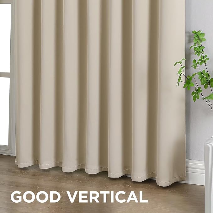 Joydeco 108 Inch Blackout Curtains for Bedroom, Thermal Insulated Black Out Curtains 2 Panels Set, Room Darkening Drapes for Living Room Window Rod Pocket Back Tab (W37 x L108 Inch, Light Beige)