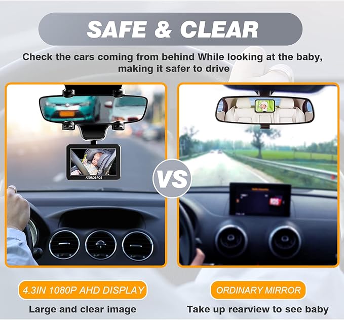 Upgrade AHD 1080P Baby Car Camera for Rear-Facing Seat, 4.3'' Car Back Seat Mirror for Children Infants Kids, 1080P IR Night Vision, Upgrade 360 Rearview Mirror Display Bracket