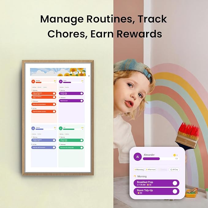 ApoloSign 15.6-inch Digital Calendar: Dual Mode Calendar with Google Play & Multi-calendar Sync, Electronic Planner & Chore Chart, Smart Touchscreen, Interactive Display for Family Schedules (Teak, 15.6")